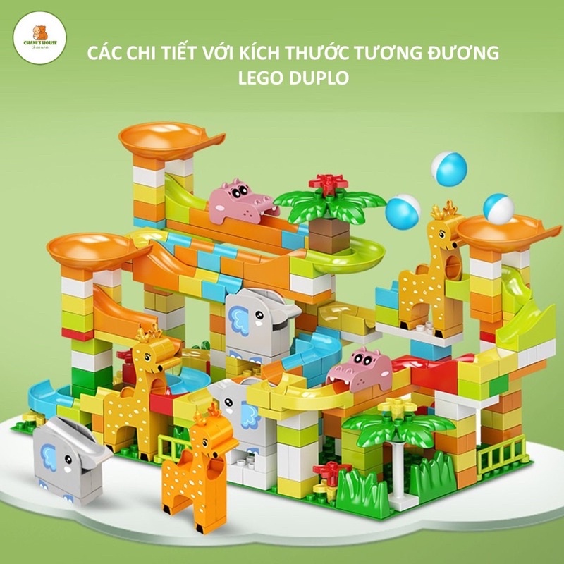 Bộ đồ chơi xếp hình size lego Duplo Cầu Trượt Sở Thú 182 chi tiết nhiều màu sắc cho bé thoả sức sáng tạo