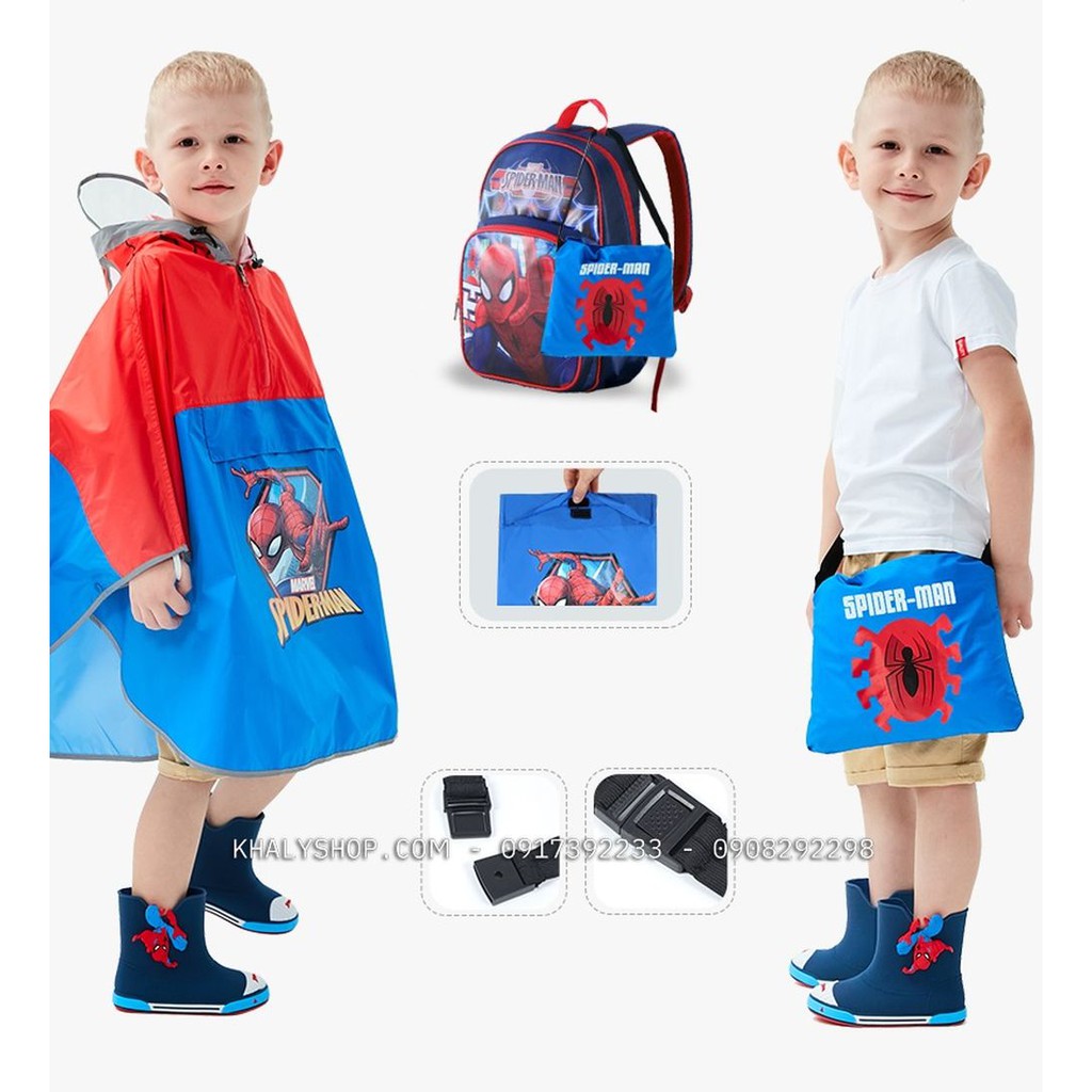 Áo mưa cánh dơi vải dù cao cấp hình người nhện Spiderman màu xanh đỏ cho bé trai còn size (S,M,L,XL) - 140P4NVF18011S