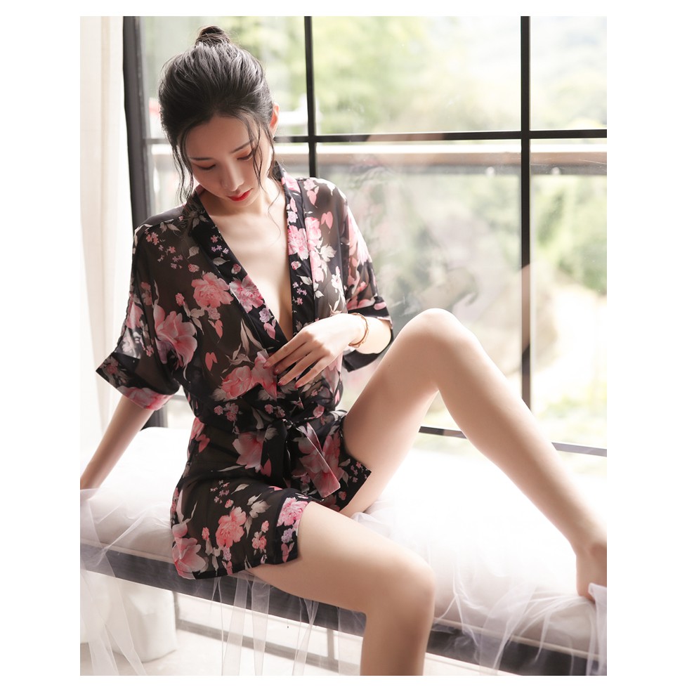 Áo ngủ kimono voan hoa dễ thương TK1891