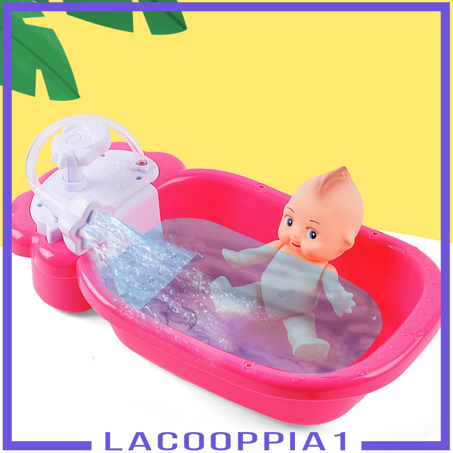 [LACOOPPIA1] Doll Bath Play Tub with Shower Pretend Play Infant Baby Kids Doll Toy Bathtub