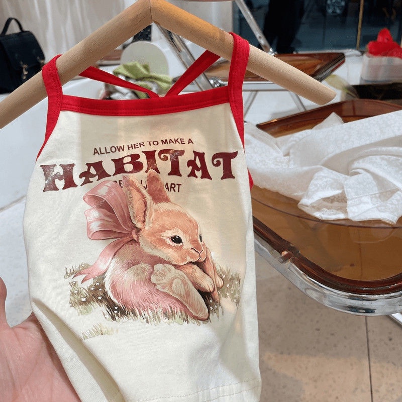 Áo Hai Dây Mùa Hè Mềm Mại Thoải Mái In Họa Tiết Thỏ Dễ Thương Hợp Thời Trang Phong Cách Hàn Quốc Cho Bé Gái