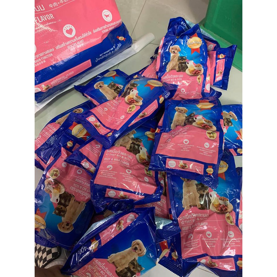 Thức ăn cho chó con Smartheart Puppy gói 400g vị thịt bò và sữa