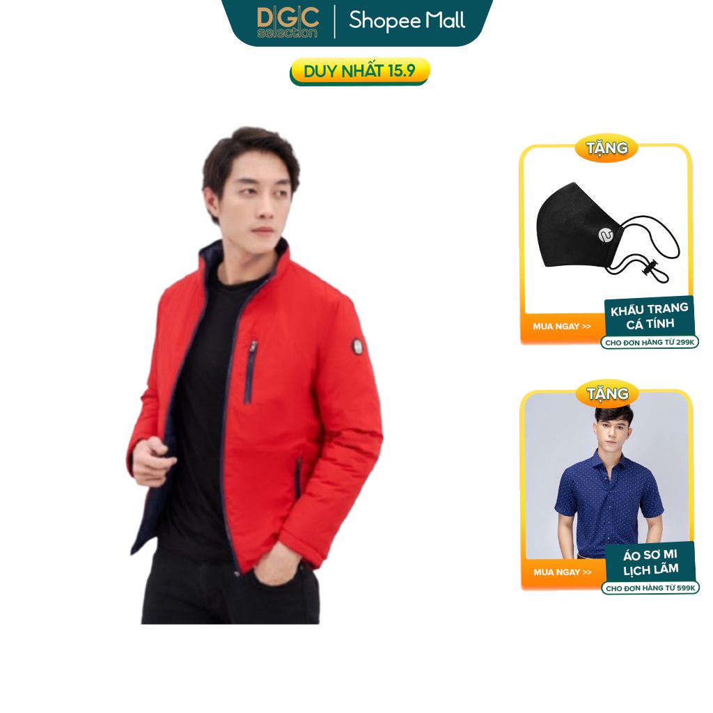 Áo khoác phao Nam 3 lớp DGCs chần bông nano bạc chống thấm nước, khóa kéo dáng suông mặc được 2 mặt WAJK2030M