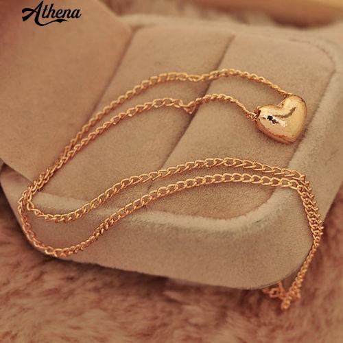 ATH_Elegant Women Lady Simple Design Gold Tone Chain Heart Love Pendant Necklace