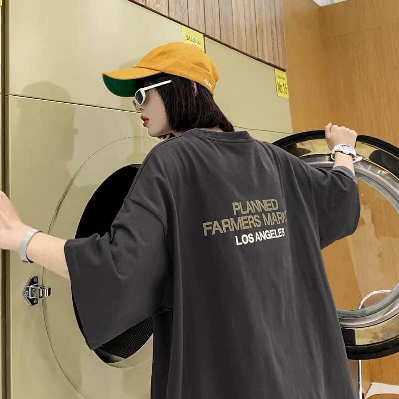 Áo thun tay lỡ Plan dáng rộng unisex nam nữ mặc được 2 màu đen xám basic dễ phối đồ phong cách hàn quốc | BigBuy360 - bigbuy360.vn