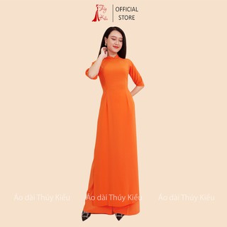 Áo dài trơn lụa Nhật cổ 2 phân màu cam cà rốt AK37