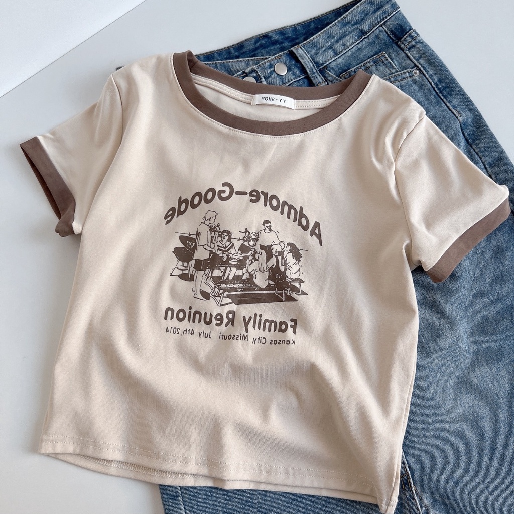 Áo thun SUXI tay ngắn cổ tròn dáng rộng in họa tiết đơn giản thời trang mùa hè cho nữ