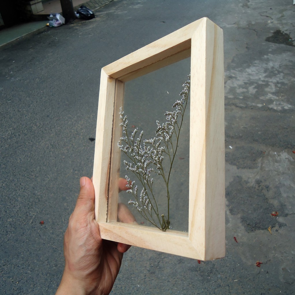 Khung ảnh gỗ 2 mặt kính - Size 13x18 cm - Khung hình gỗ thông mặt kính để bàn treo tường - Picture Frame