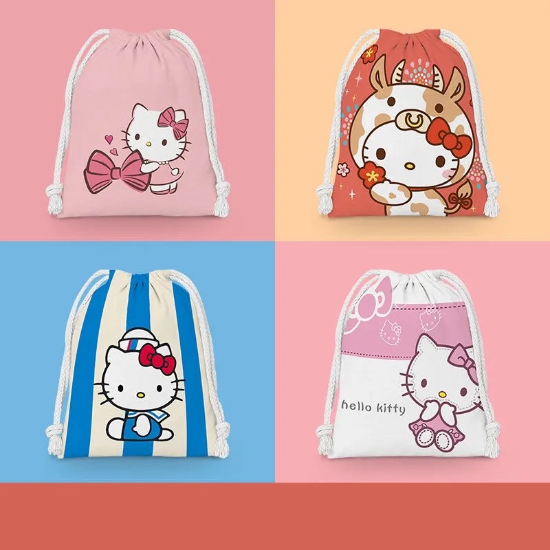 Balo Dây Rút Siêu Nhẹ In Họa Tiết Hello Kitty Thời Trang Cho Nam Và Nữ