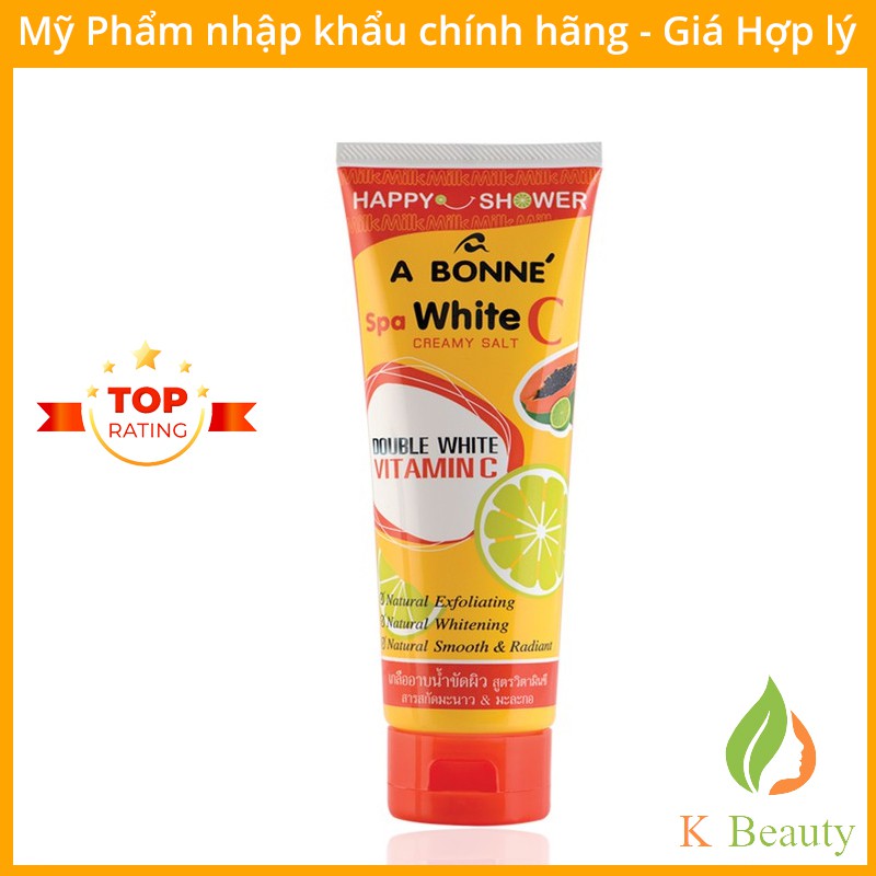 Muối tắm tẩy tế bào chết Vitamin C vị đu đủ &amp; chanh, A Bonne Spa White C creamy salt, Thái Lan, Dạng Tuýp 350gr