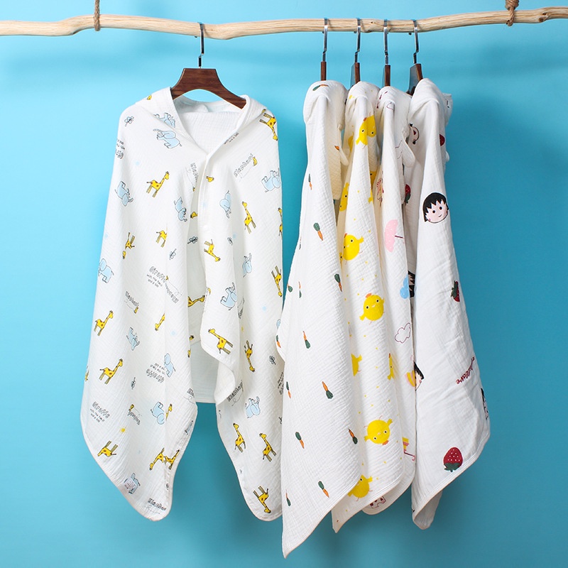 Khăn tắm cho bé vải xô 6 lớp hàng cao cấp, áo choàng có mũ siêu thấm hút 2 trong 1