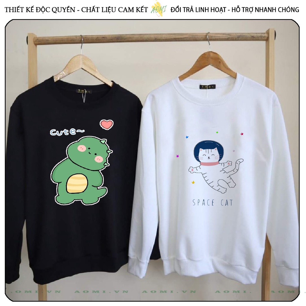 Áo Nỉ Bông  khủng long cute Sweater tay dài da cá unisex full size AOMIVN