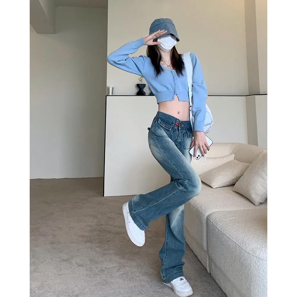 Quần Jean Ống Rộng Lưng Cao Màu Xanh Dương Thời Trang 2022 Dành Cho Nữ