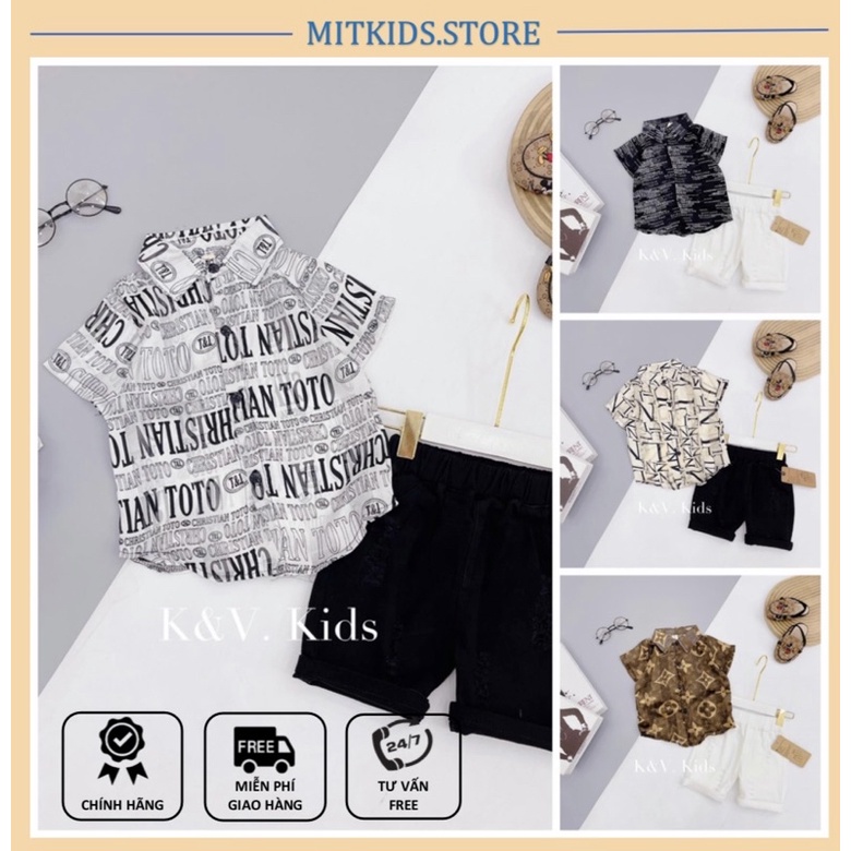 Bộ sơ mi bé trai phong cách kèm quần Short,Đồ bộ bé trai thời trang(9-23kg)