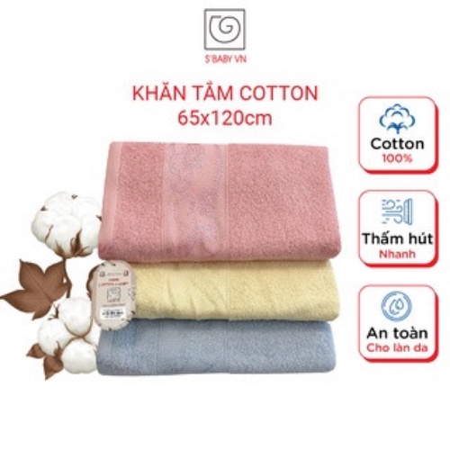 Khăn Tắm Cotton S'BABY 65x120cm Nguyên Liệu Tự Nhiên Mềm Mại, An Toàn Cho Da - 8936137961148