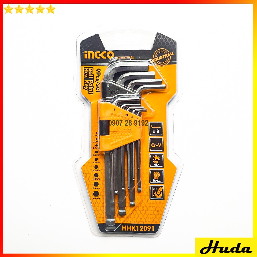 Bộ lục giác bi 9 chi tiết Ingco HHK12091 (1.5 - 10mm)  LKJ
