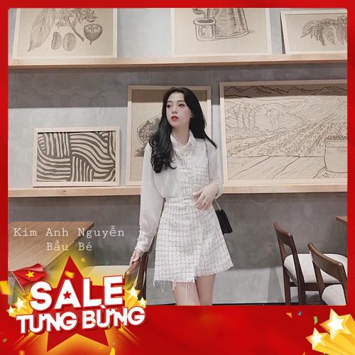 SET TRANG PHỤC 3 MÓN CHÂN VÁY DẠ-ÁO SƠ MI- ÁO HAI DÂY- mã MSTV15 -Hàng nhập khẩu