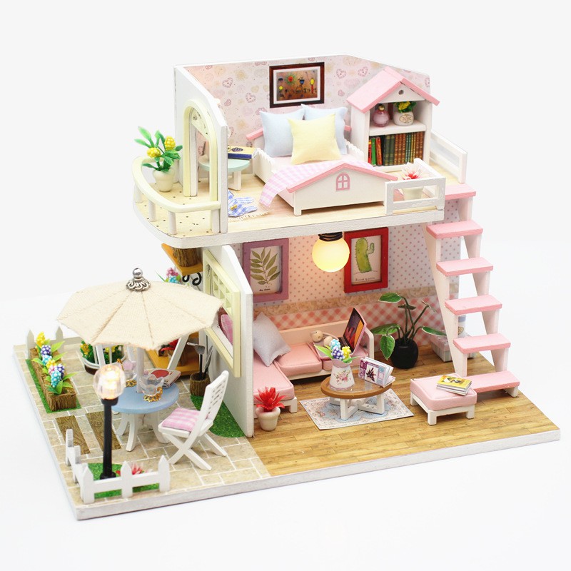 Nhà Búp Bê DIY - Pink Loft M033 ( Kèm Keo + Mica )