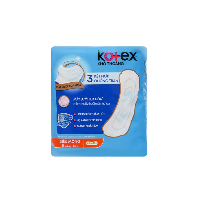 Băng vệ sinh Kotex khô thoáng siêu mỏng không cánh gói 8 miếng