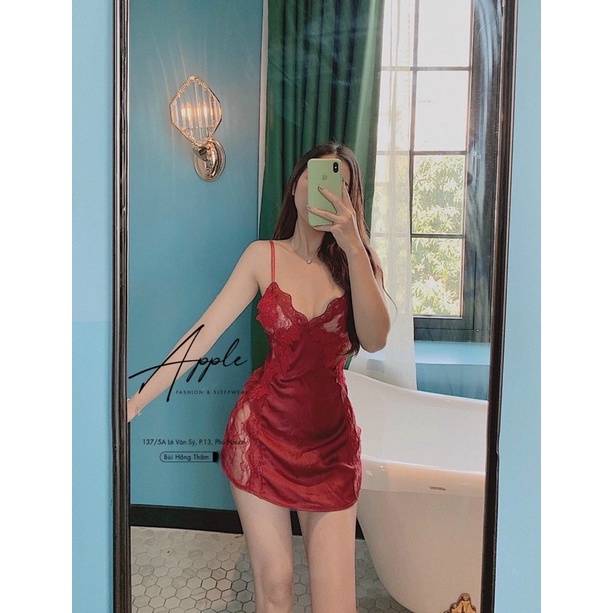 Sỉ _ Váy ngủ lụa cáo cấp, váy ngủ hai dây phối ren ngực sexy quyến rũ tặng kèm CHIP
