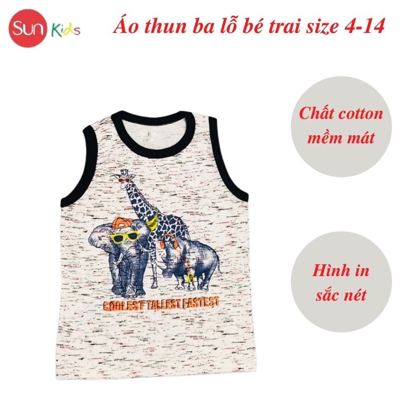 Áo thun bé trai, áo ba lỗ bé trai chất cotton, nhiều màu, Size 4 - 14 tuổi - SUNKIDS1