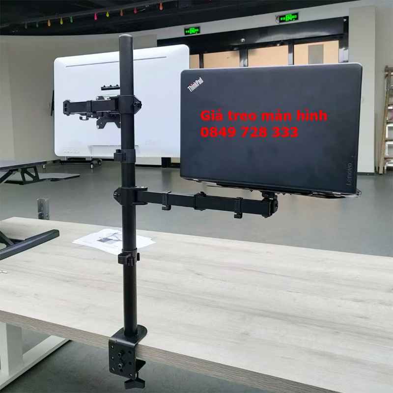Arm màn hình máy tính 17-32 inch kèm giá đỡ Laptop M077, tải trọng 8kg - tay dài 38 cm, cột cao 80cm
