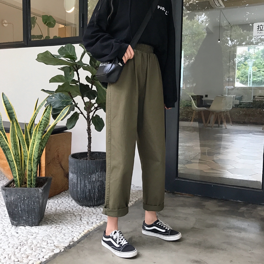 SUXI Quần ống rộng lưng cao theo phong cách Hàn Quốc