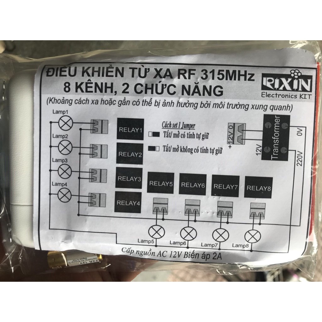 MẠCH ĐIỀU KHIỂN TỪ XA RF 315MHZ, 8 KÊNH 2 CHỨC NĂNG