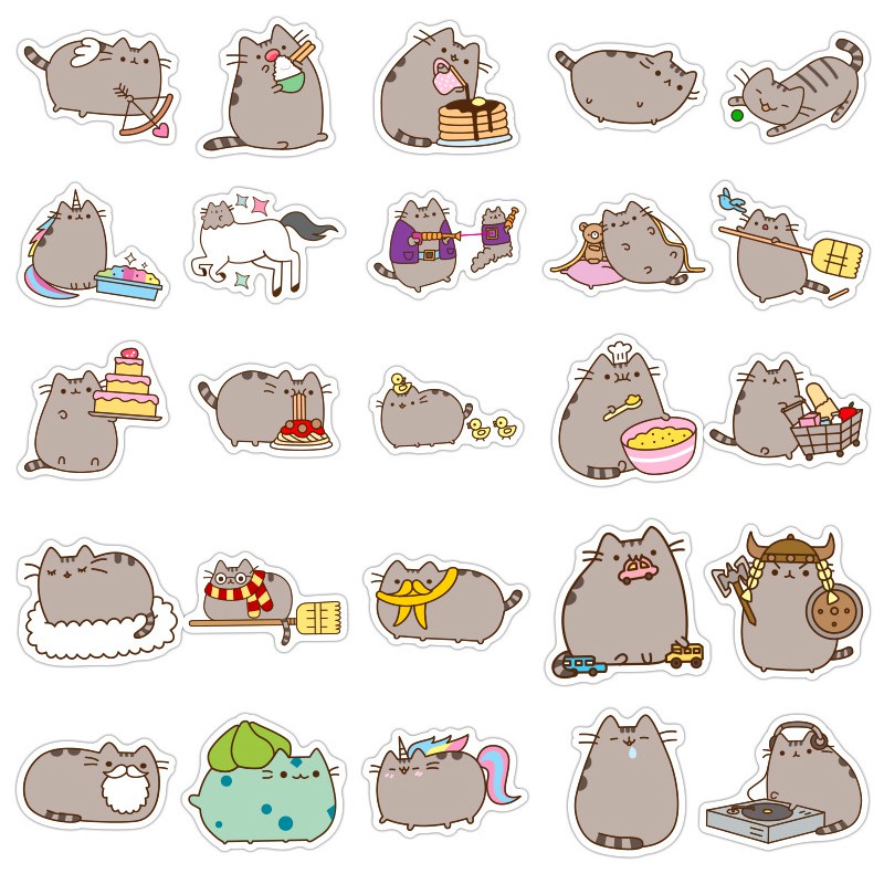 Y&P| Bộ 100 nhãn dán họa tiết hoạt hình Pusheen Cat