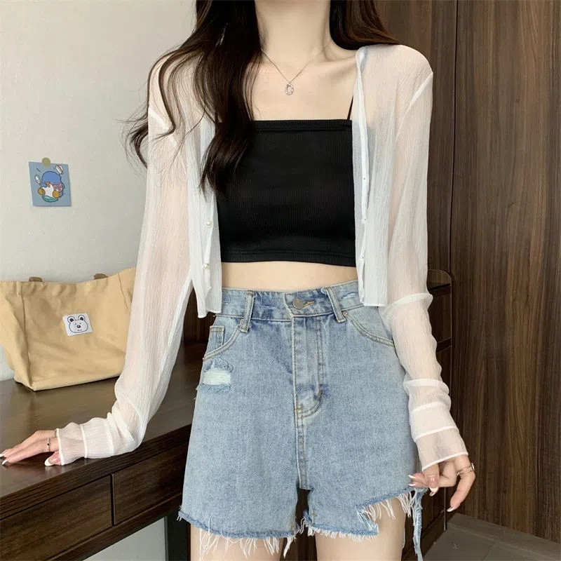 Áo Khoác cardigan Mỏng Xuyên Thấu Dài Tay Thời Trang Nữ