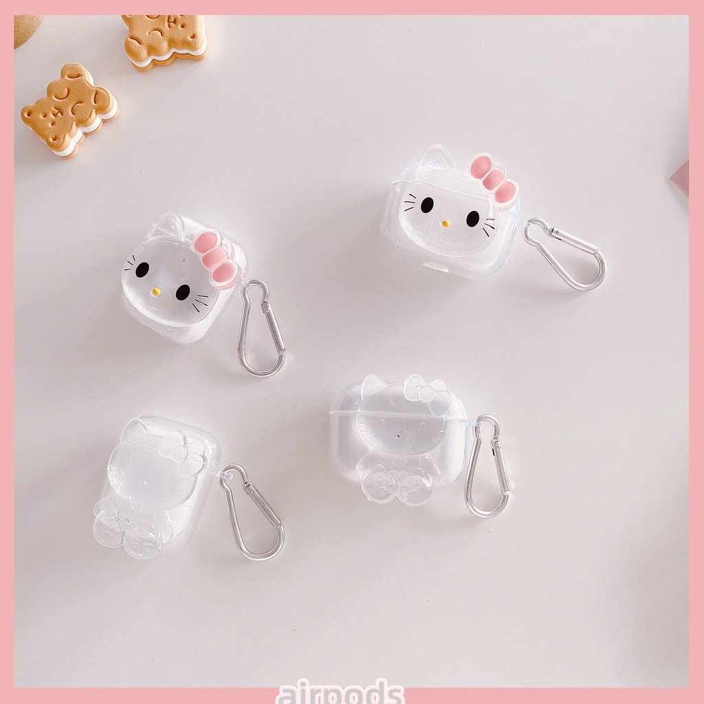Vỏ Bảo Vệ Hộp Sạc Tai Nghe bluetooth Không Dây Airpods Pro 3 / 1 / 2 / 3 Bằng Silicon Mềm Trong Suốt Hình Hello kitty Dễ