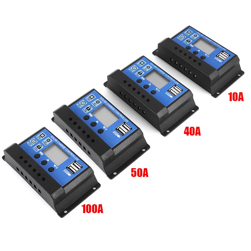 Bộ điều khiển sạc năng lượng mặt trời PWM màn hình LCD 2 cổng USB