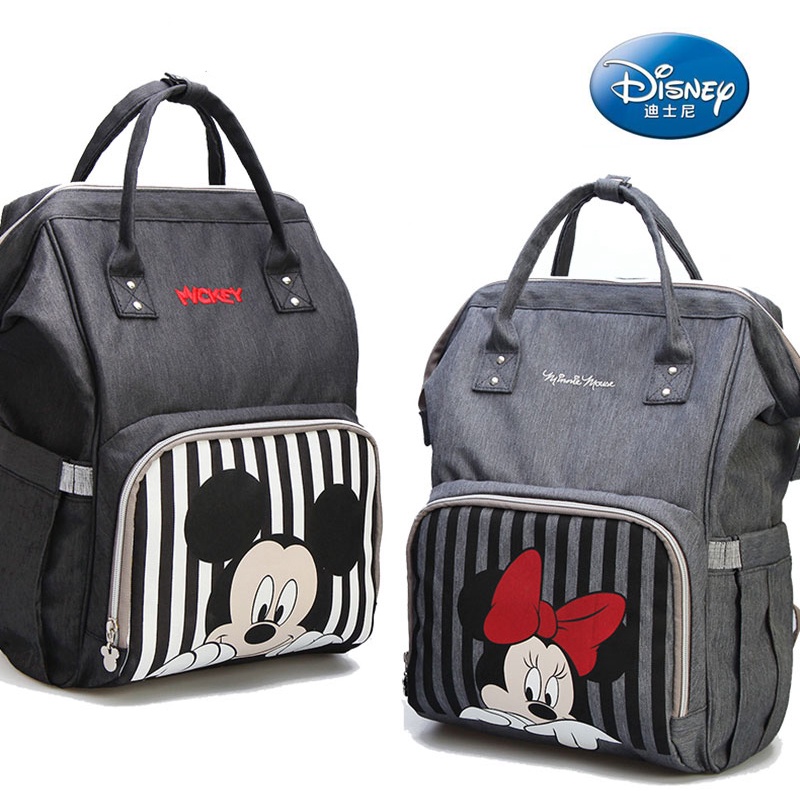 Balo túi đựng tã Disney Bolsa Maternidade Túi xe đẩy chống thấm nước USB Baby Bottle Warmer Mickey Minnie Travel Mummy Backpack