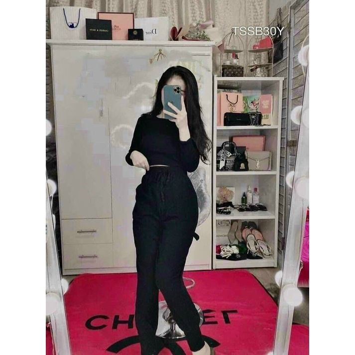 Sét Bộ Thể Thao Nữ Tay Dài Trơn Chất Thun Dẻo Co Giãn Tốt Mặc Đẹp Dáng Xinh NEW UNISEX