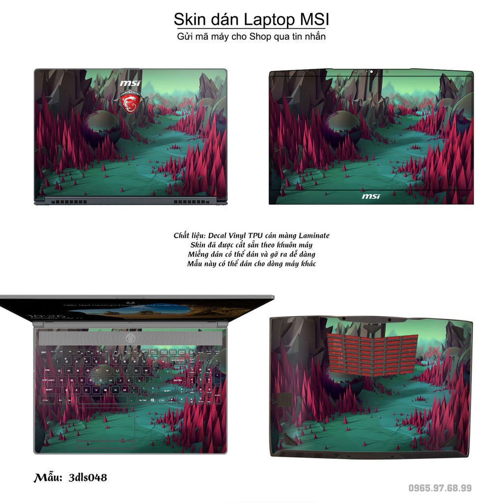 Skin dán Laptop MSI in hình 3Ds (inbox mã máy cho Shop)