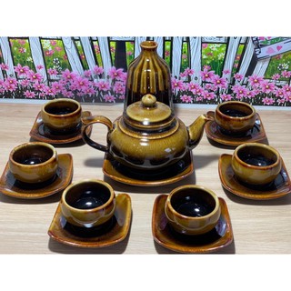 Ấm chén men hoả biến màu đá hổ phách sang trọng gốm sứ bát tràng