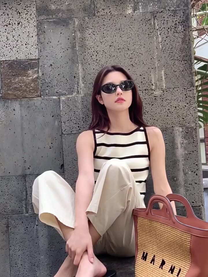 ZHELIHANGFEI Áo Croptop Dệt Kim Sát Nách Dáng Ôm Kẻ Sọc Kiểu Retro Thời Trang Mùa Hè Cho Nữ | BigBuy360 - bigbuy360.vn