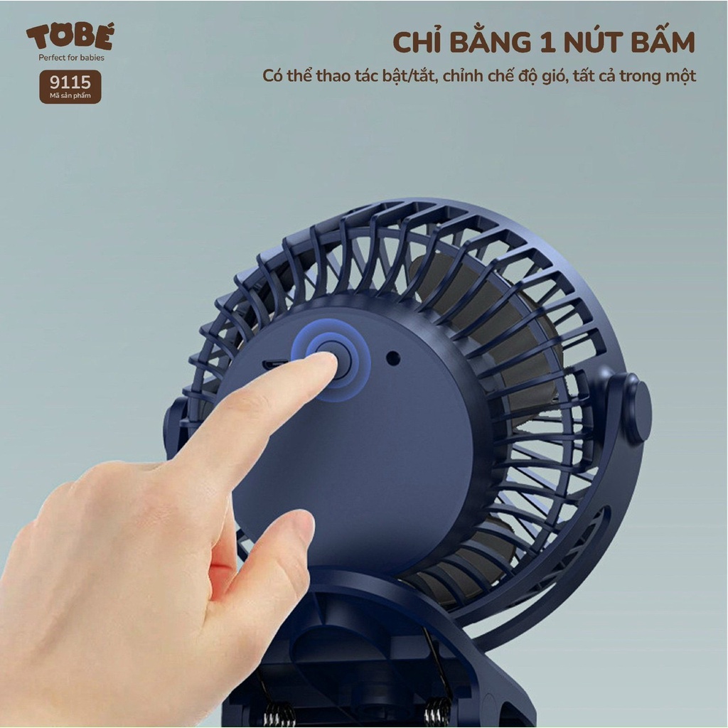 Quạt kẹp đa năng tích điện Tobe/Clip Fan cho bé , cầm tay, để bàn, kẹp xe đẩy cho bé dung lượng pin 10000mAh