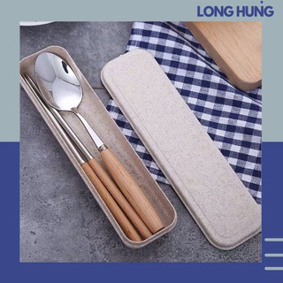Bộ Dĩa Thìa Đũa inox cán gỗ sang trọng
