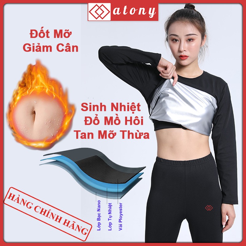 Áo Sinh Nhiệt Giảm Cân ATONY Cao Cấp- Áo Phông Dài Tay Giúp Giảm Mỡ, Đổ Mồ Hôi, Tập Yoga, Gym, Aerobic