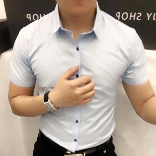 Áo sơmi nam cộc tay màu xanh lơ zara