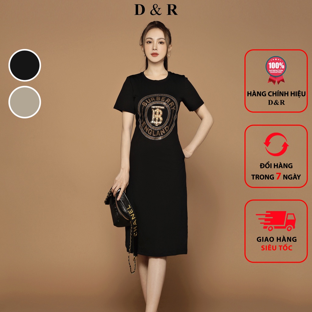Đầm thun suông bigsize đính đá BBR Quảng Châu cao cấp thương hiệu thời trang D&R D198