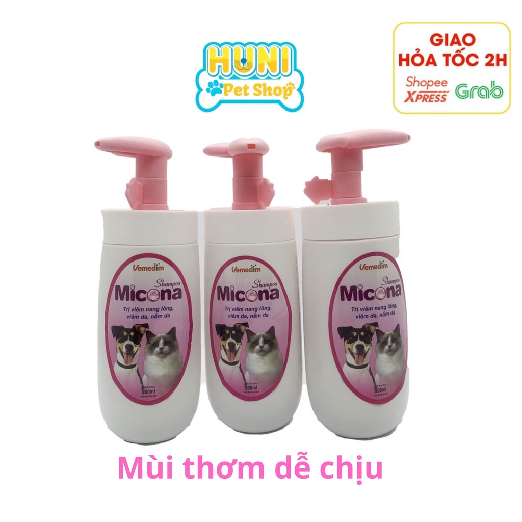 Sữa tắm trị nấm cho mèo Micona Shampoo, sữa tắm trị nấm cho chó chai 200ml - Huni Petshop