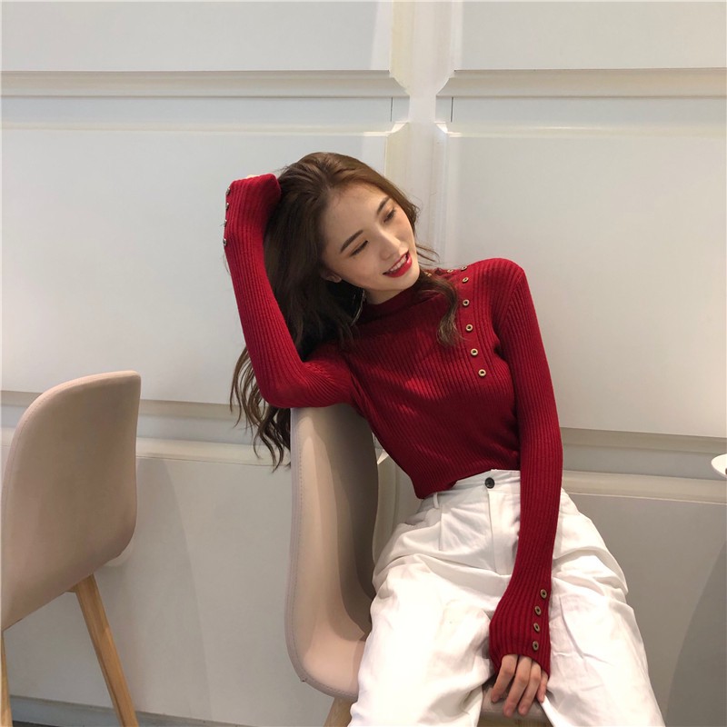 Áo Sweater Dệt Kim Cổ Lọ Dáng Ôm Thời Trang Xuân Thu Phong Cách Hàn Quốc Mới | BigBuy360 - bigbuy360.vn