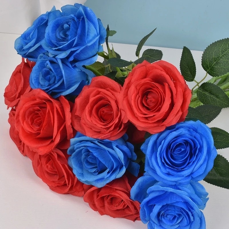 Bộ 10 Bông Hoa Hồng Lụa 5 Màu Trang Trí Nội Thất