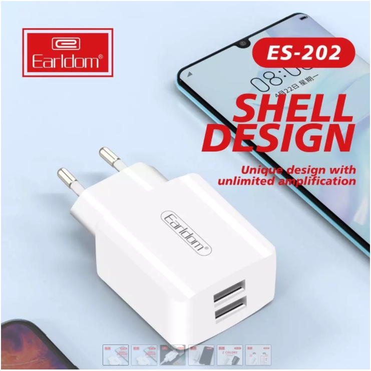 Củ sạc 2 cổng Earldom ES202 thiết kế 2 cổng usb công suất 12W nhựa ABS chống cháy nổ