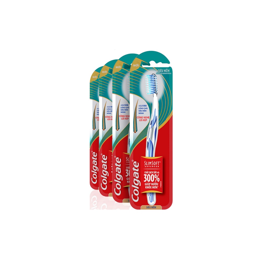 Bộ 4 bàn chải đánh răng Colgate Slimsoft Advanced lõi kép siêu mềm mảnh (Màu ngẫu nhiên)