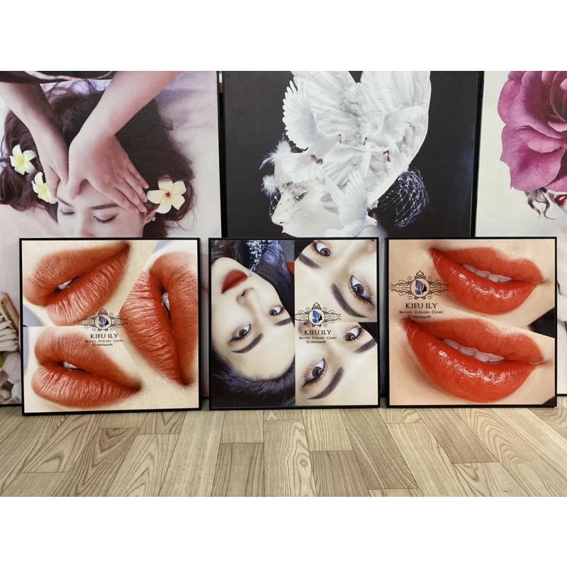 BỘ 3 KHUNG TRANH QUY TRÌNH MÀY MÔI SAU PHUN XĂM TRANH TRÍ TIỆM PHUN XĂM