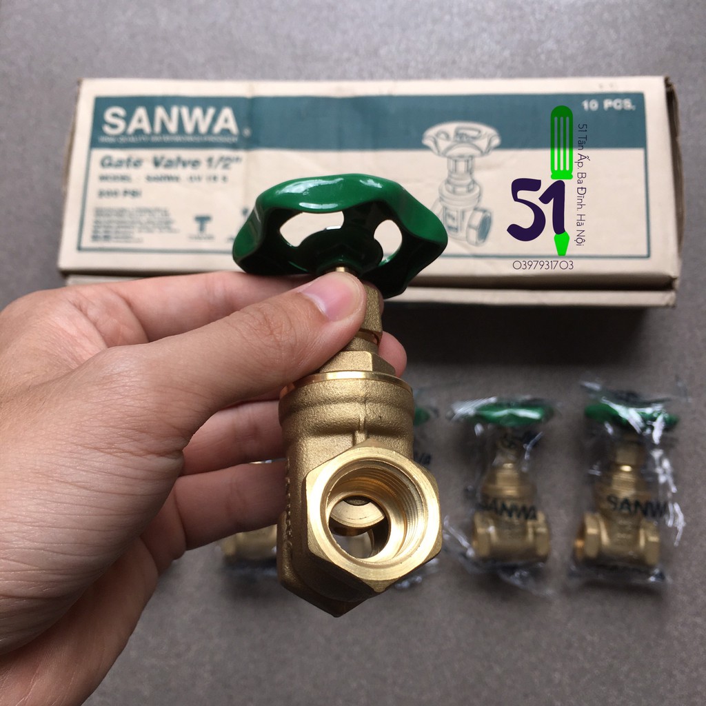 Van cửa đồng Sanwa cỡ ren 15 (hoặc cỡ ren 21mm) | Van cổng đồng tay vặn