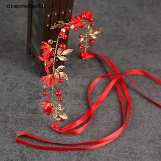 【onemetertu】 Gold Leaf Daisy Flower Headband Bridal Pearl Tiaras Hair Jewelry Ribbon Wreath .